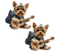 Strumming Yorkie Car Vent Clip, Cute Cartoon Dog Car Air Freshener Clip, 2D Adorable Dog Acrylic Fragrance Diffuser Air Clips, Long-Lasting Scent, Car Decoration for Pet Lovers (2pcs*A, 2.36in)