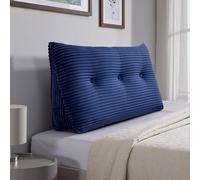 strusery Oreiller Cale en Velours Côtelé - Grand Coussin Dossier Triangulaire de Tête de Lit pour Lit de Repos et Repos au Lit, Support de Lecture, Positionnement du Repose-Pied (Bleu Foncé