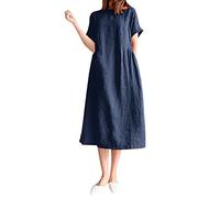 STRY Robe de confirmation pour femme, col rond, manches courtes, couleur unie, ample, étroite, mi-longue pour les grands, Marine, XXL