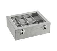 STSFXIF Boîte de Rangement Montre 8 Compartiments Organiseur Coffret Montre et Bracelet Vitrine à Bijoux avec Fenêtre en Verre Confection Tissu Doux Adaptée R, Gris