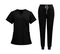 STSFXIF Uniformes D'infirmières, Blouses Chirurgicales, Tenues de Travail D'infirmières, Blouses, Pantalons, Vêtements de Travail Confortables pour Le, Noir, M