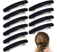 STSTR Lot de 10 barrettes à cheveux françaises pour femme, 6,2 cm, petite pince à cheveux en écaille de tortue, accessoires de cheveux plats brillants et plats pour femmes - Noir, style ovale
