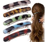 STSTR Lot de 10 barrettes à cheveux françaises pour femme, 6,2 cm, petite pince à cheveux en écaille de tortue, accessoires de cheveux plats brillants pour femmes - 5 couleurs, style ovale