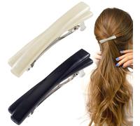 STSTR Lot de 2 barrettes à cheveux françaises pour femme, 6,5 cm, petites pinces à cheveux en écaille de tortue, accessoires de cheveux plats et brillants pour femme (noir, blanc)