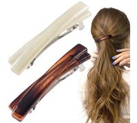 STSTR Lot de 2 barrettes françaises pour femme, 6,5 cm, petites pinces à cheveux en écaille de tortue, accessoires de cheveux plats brillants et plats pour femme (blanc, ambre)