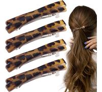 STSTR Lot de 4 barrettes à cheveux françaises pour femme, 6,5 cm, petite pince à cheveux en écaille de tortue, accessoires de cheveux plats brillants et plats pour femme (couleur léopard)