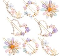 STSTR Lot de 8 jolies épingles à cheveux, 4 styles de paillettes en forme de fleur, cœur, lune ronde, strass, barrettes à cheveux décoratives en cristal, accessoires de cheveux en métal faits à la