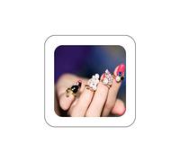 Sttiafay 4 Pcs Strass Cristal Ongle Bague Délicate Chat Perle Décor Doigt Ongle Bague Open Band Manucure Déclaration Bague Nail Art Accessoires Pour Femmes Adolescentes
