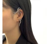 Sttiafay Boucles d'oreilles à clip en forme de serpent - Contour argenté - Style gothique punk - Pour homme et femme