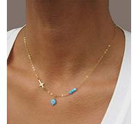 Sttiafay Collier ras du cou bohème avec pendentif en forme de croix et perles turquoises pour femmes et filles, Turquoise, Turquoise