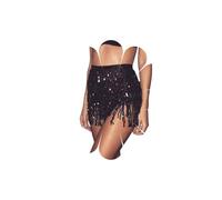 Sttiafay Foulard de danse du ventre avec paillettes et pompons, jupe de danse du ventre, frange courte, costume de rave pour femme, noir, Taille unique