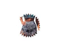 Sttiafay Foulard de danse du ventre avec paillettes et pompons, jupe de danse du ventre, frange courte, costume de rave pour femme Noir/Argenté, Taille unique