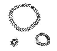 Sttiafay Gothique Dentelle Tatouage Collier Ras Du Cou Personnalité Noir Stretch Cordon Bracelet Réglable Anneau Ensemble Bijoux pour Femmes et Adolescentes