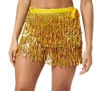 Sttiafay Jupe de danse du ventre à franges dorées pour femme, Doré, Taille unique