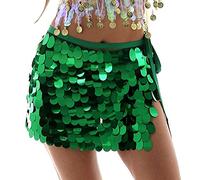 Sttiafay Jupe de danse du ventre au-dessus du genou à paillettes sirène pour femme, Vert, Taille unique