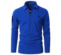 STTLZMC Casual Polo Homme Manche Longue T-Shirt Coupe Mince Slim Fit Col Contrasté Tops Navy Bleu M