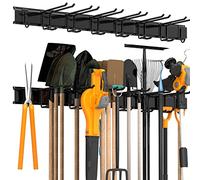 Sttoraboks Étagère de rangement pour outils de garage, système de rangement robuste pour garage, outil mural avec 8 crochets doubles, 3 rails, support de suspension pour outils de jardin, matériel de