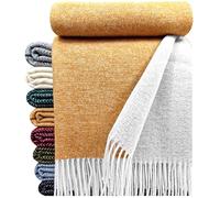 STTS Couverture 100% Laine Vierge - Plaid Tyrol Disponible en Différentes Couleurs (Orange-Jaune-Moutarde 140 x 200 cm)