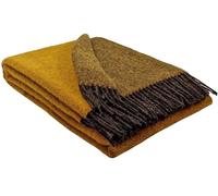 STTS International Couverture en laine 100 % laine vierge - Disponible en différentes couleurs - 140 x 200 cm - Couvre-lit en laine vierge - Plaid Tyrol (marron-moutarde (double face), 140 x 200 cm)