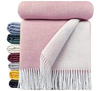 STTS International Plaid 100 % laine vierge - Disponible en différentes couleurs - Couvre-lit en laine vierge - Plaid Tirol (rose 140 x 200 cm)