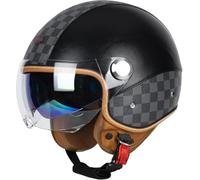 STTTBD Casque de Moto 3/4 Ouvert à Double visière pour Hommes et Femmes, Demi-Casque rétro Unisexe homologué Dot/ECE avec Garniture en Cuir, Casque de vélo Cruiser C,L=60-62cm