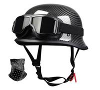 STTTBD Casque de Moto rétro Demi-Coque en Fibre de Carbone, homologué Dot/ECE, Casque Jet rétro avec Lunettes de Soleil pour Cruiser, Chopper, Motard, cyclomoteur I,3XL=64-65cm