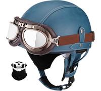 STTTBD Casque de Moto rétro en Cuir, Style Allemand, pour Scooter, Cruiser, Chopper, Anti-Collision, Protection auditive Amovible avec visière, certifié Dot/ECE D,L=59-60CM