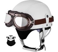 STTTBD Casque de Moto rétro en Cuir, Style Allemand, pour Scooter, Cruiser, Chopper, Anti-Collision, Protection auditive Amovible avec visière, certifié Dot/ECE C,L=59-60CM