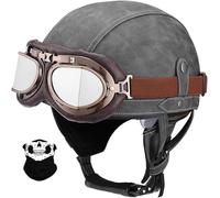STTTBD Casque de Moto rétro en Cuir, Style Allemand, pour Scooter, Cruiser, Chopper, Anti-Collision, Protection auditive Amovible avec visière, certifié Dot/ECE E,L=59-60CM