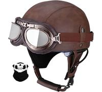 STTTBD Casque de Moto rétro en Cuir, Style Allemand, pour Scooter, Cruiser, Chopper, Anti-Collision, Protection auditive Amovible avec visière, certifié Dot/ECE G,L=59-60CM