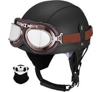 STTTBD Casque de Moto rétro en Cuir, Style Allemand, pour Scooter, Cruiser, Chopper, Anti-Collision, Protection auditive Amovible avec visière, certifié Dot/ECE H,L=59-60CM