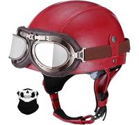 STTTBD Casque de Moto rétro en Cuir, Style Allemand, pour Scooter, Cruiser, Chopper, Anti-Collision, Protection auditive Amovible avec visière, certifié Dot/ECE A,XL=61-62CM