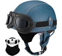 STTTBD Casque Demi-Coque en Cuir Vintage, Casque Moto rétro avec Lunettes, Boucle à dégagement Rapide, homologué Dot/ECE, Casque Jet Demi-Coque pour Adulte, Casque croisière, Scooter D,S=55-56cm
