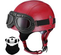STTTBD Casque Demi-Coque en Cuir Vintage, Casque Moto rétro avec Lunettes, Boucle à dégagement Rapide, homologué Dot/ECE, Casque Jet Demi-Coque pour Adulte, Casque croisière, Scooter F,S=55-56cm