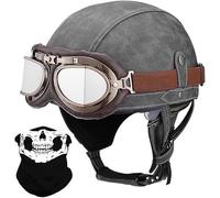 STTTBD Casque Demi-Coque en Cuir Vintage, Casque Moto rétro avec Lunettes, Boucle à dégagement Rapide, homologué Dot/ECE, Casque Jet Demi-Coque pour Adulte, Casque croisière, Scooter I,S=55-56cm