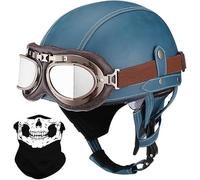 STTTBD Casque Demi-Coque en Cuir Vintage, Casque Moto rétro avec Lunettes, Boucle à dégagement Rapide, homologué Dot/ECE, Casque Jet Demi-Coque pour Adulte, Casque croisière, Scooter C,S=55-56cm