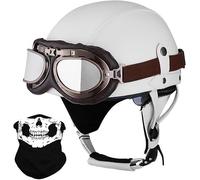STTTBD Casque Demi-Coque en Cuir Vintage, Casque Moto rétro avec Lunettes, Boucle à dégagement Rapide, homologué Dot/ECE, Casque Jet Demi-Coque pour Adulte, Casque croisière, Scooter G,S=55-56cm