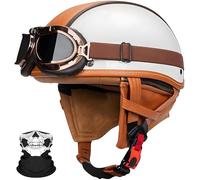 STTTBD Casque Moto Allemand Vintage Demi-Coque, Certification Dot/ECE, Casque Moto pour Hommes, Casque Chopper avec Lunettes de Soleil, Casque Jet, Casque Scooter rétro, Casque croisière A,S 55~56CM