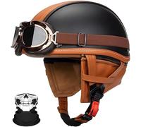 STTTBD Casque Moto Allemand Vintage Demi-Coque, Certification Dot/ECE, Casque Moto pour Hommes, Casque Chopper avec Lunettes de Soleil, Casque Jet, Casque Scooter rétro, Casque croisière C,S 55~56CM