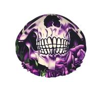 sttung Bonnet de douche à double couche avec imprimé tête de mort et rose violette pour homme et femme
