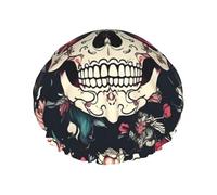 sttung Bonnet de douche à double couche avec motif floral et tête de mort, élégant et élastique pour homme et femme