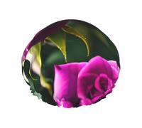 sttung Bonnet de douche double couche avec imprimé roses violettes - Bonnet de douche élégant avec bord élastique pour homme et femme