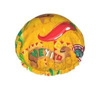 sttung Bonnet de douche double couche imprimé cactus et piment - Bonnet de douche élégant avec bord élastique pour homme et femme