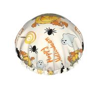sttung Bonnet de douche double couche imprimé citrouille et hibou d'Halloween élégant avec bord élastique pour homme et femme