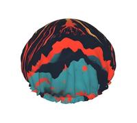 sttung Bonnet de douche double couche imprimé volcan élégant avec bord élastique pour homme et femme