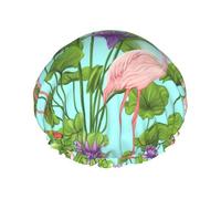sttung Flamingo Love Flowers Print Bonnet de douche double couche élégant Bord élastique Bonnet de douche pour homme et femme