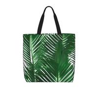 sttung Grand sac fourre-tout de plage réutilisable pour femme avec imprimé feuilles de palmier vert