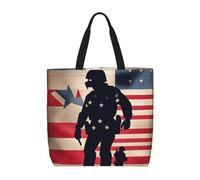 sttung Grand sac fourre-tout de plage réutilisable pour femme, motif soldats militaires américains, jour commémoratif, voyage, gym, sorties décontractées