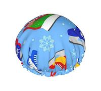 sttung Hockey Elements Creative Print Bonnet de douche double couche élégant Bord élastique Bonnet de douche pour homme et femme