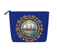 sttung New Hampshire State Flag Print Single Layer Imitation Lin Trousse de toilette pour femme Fermeture éclair, Noir , Taille unique
